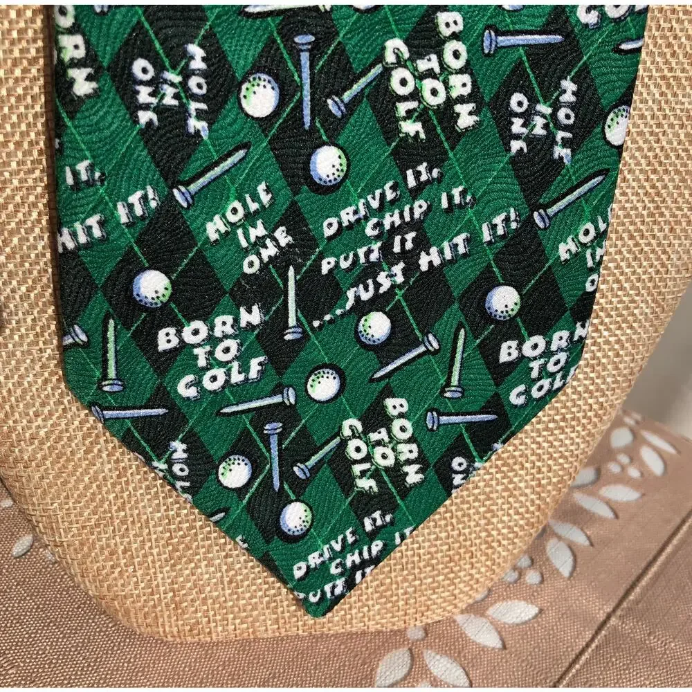 Golf Novelty Necktie with Balls and Tees Sayings